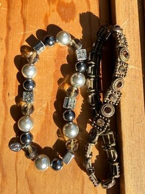 2 Cookie Lee Bracelets Antique Gold & Gray
